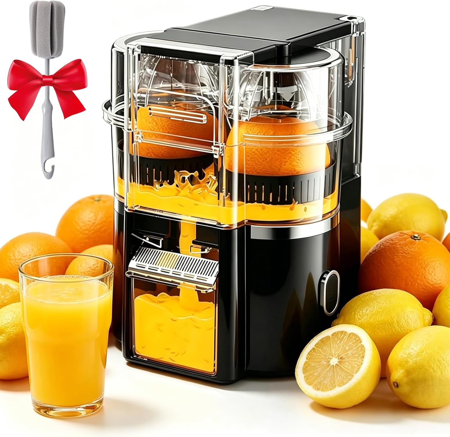 Dual-Head Electric Citrus Juicer, Automatic Orange Squeezer with Built-in Cutter, 2-Speed Wireless Juicing Machine for Oranges, Lemons & Limes, USB Rechargeable Portable Juice Extractor (White)