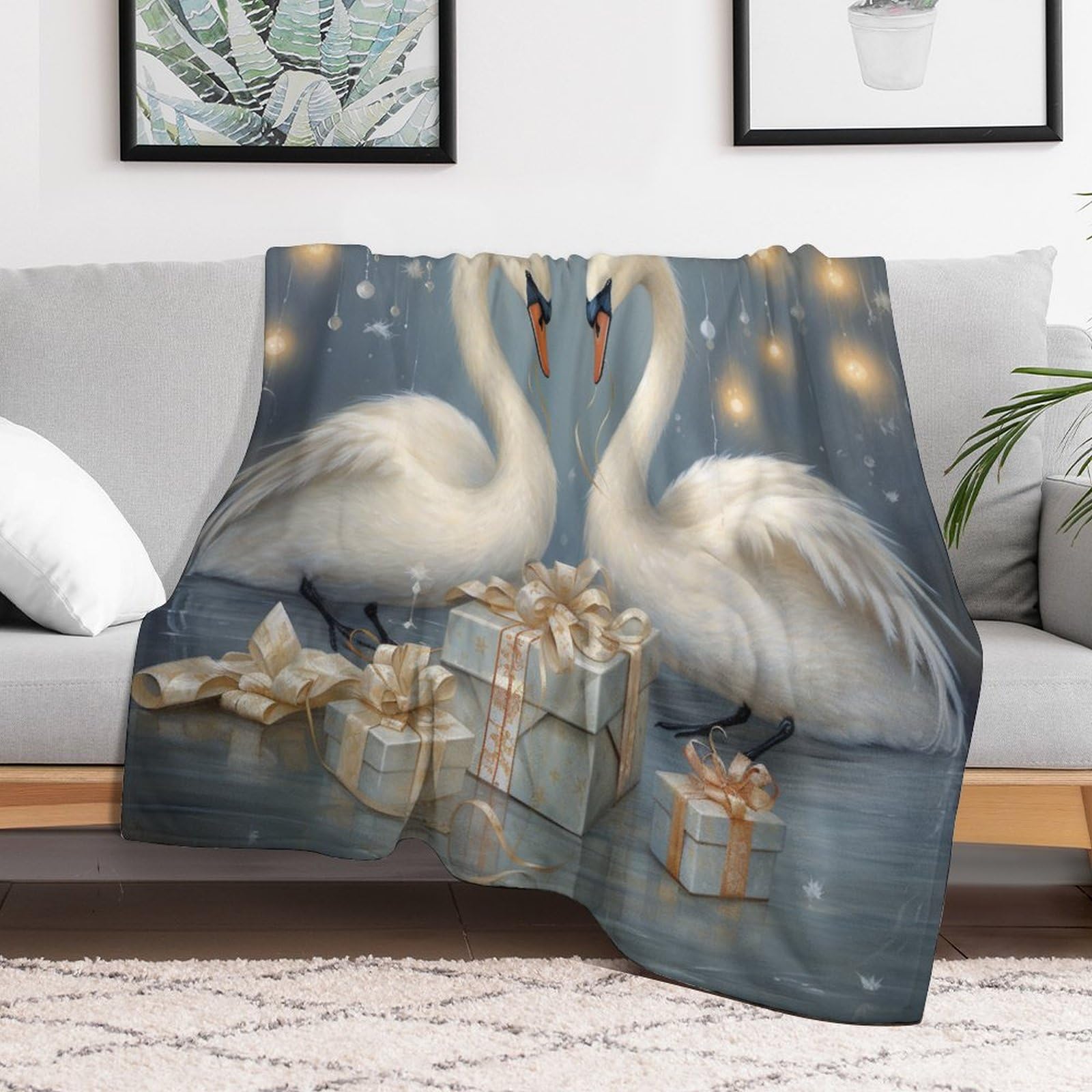 Amazon.com: Soft Throw Blanket Swans with Presents Ultra Soft