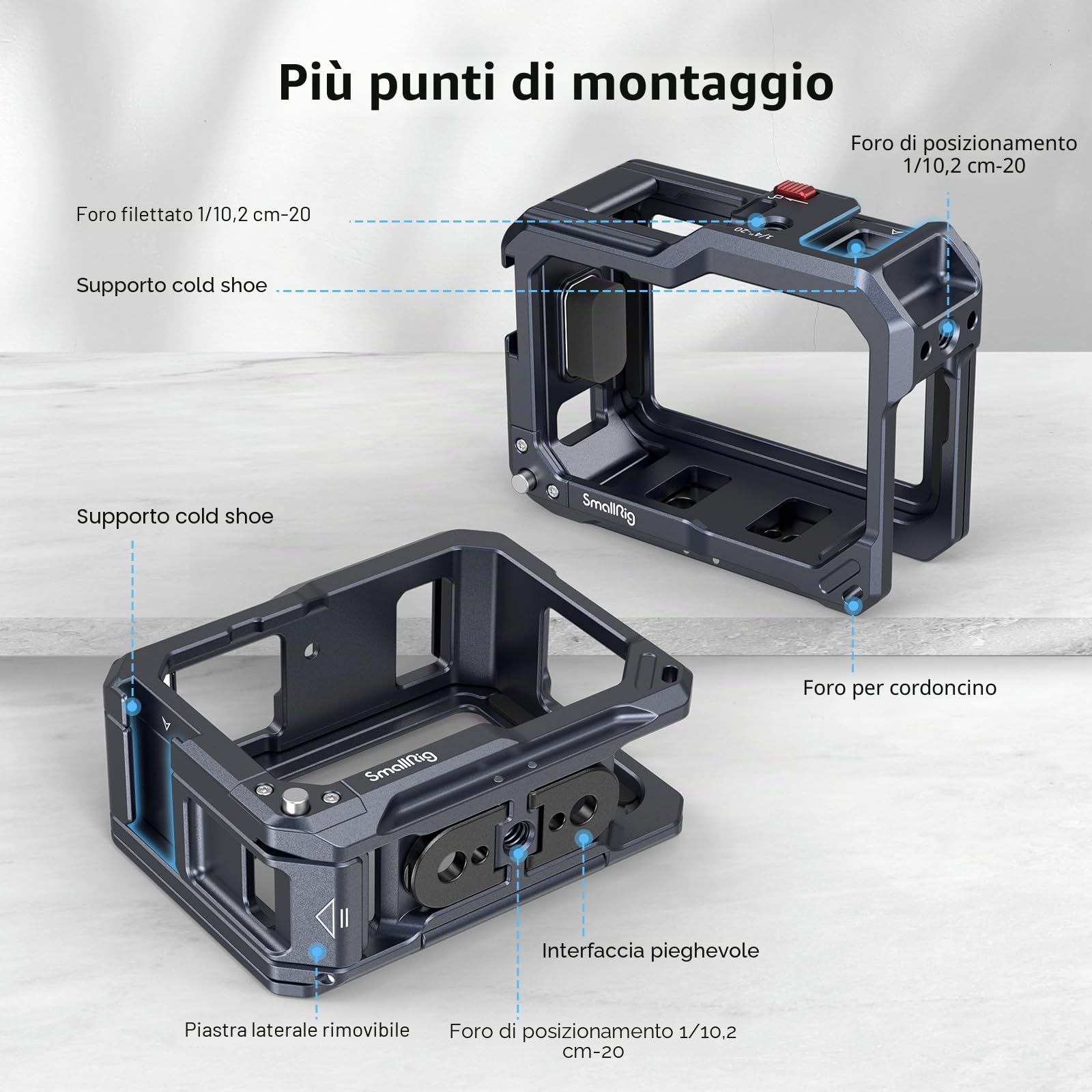 (Nuova Versione) SMALLRIG Vlogging Cage per Go-Pro Hero 12/11 / 10/9, Lega di Alluminio - 3084C