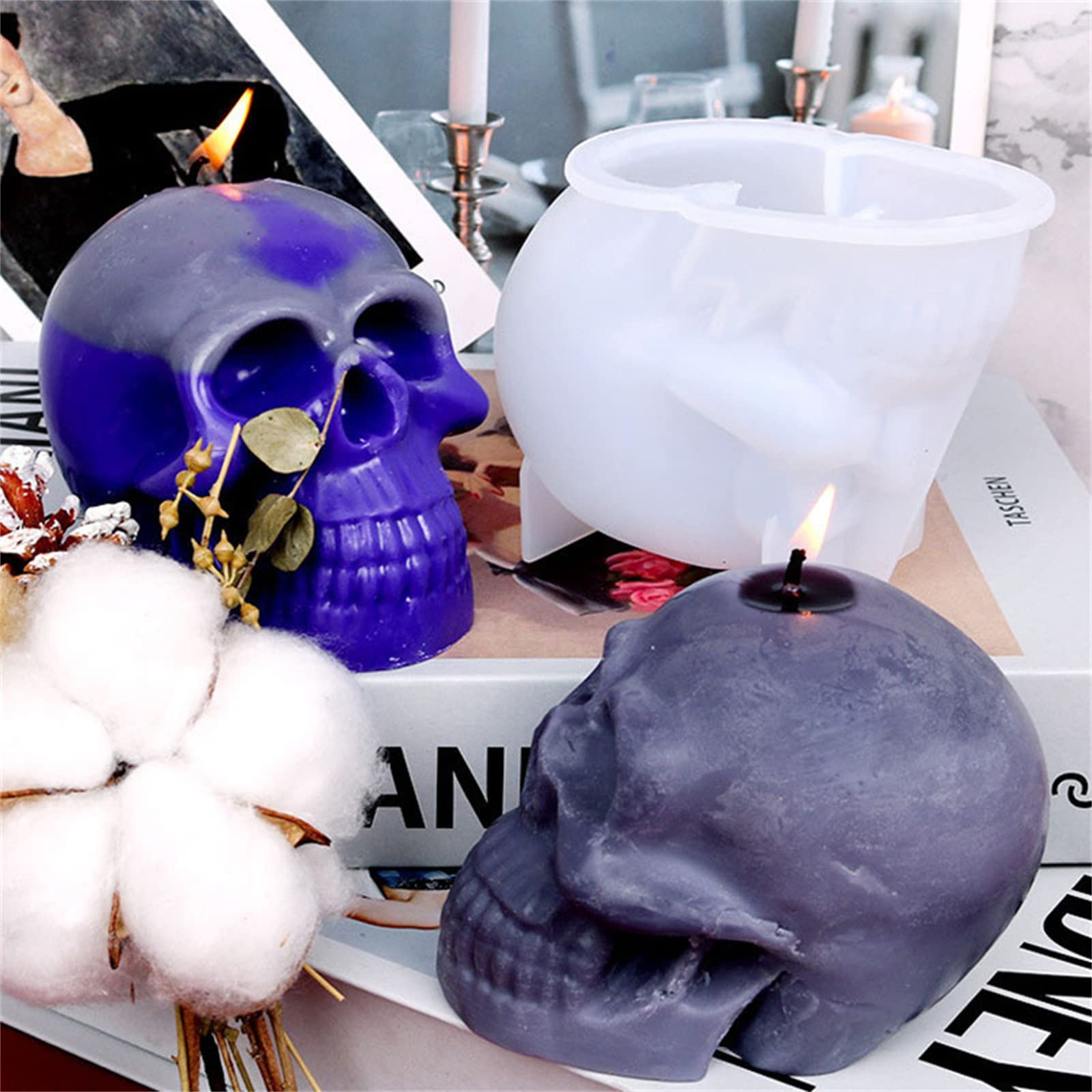 3D Totenkopf Silikonform Set - Für Epoxidharz, Kerzen & Kunsthandwerk Halloween