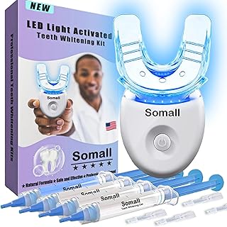 Somall Teeth Whitening Kit - 5X Whitening LED Accelerator Lights, 35% Carbamide Peroxide, (3) 3ml Gel Syringes, (1) Remine...
