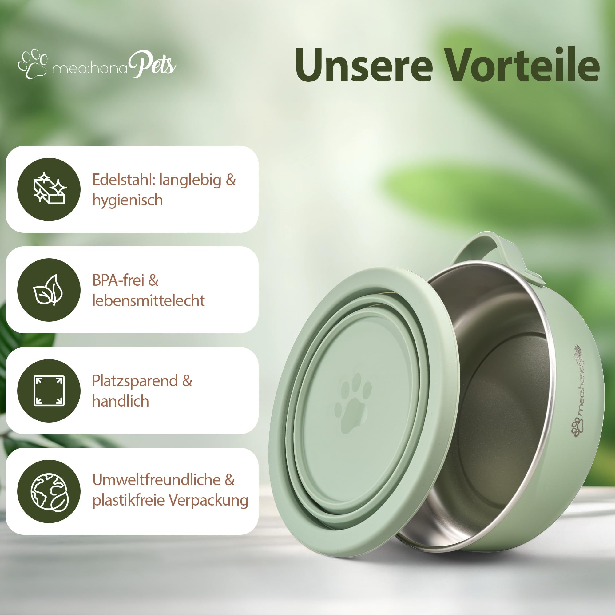 Pets Futternapf für unterwegs 900ml mit Deckel -Ideal für Reisen,Outdoor- Edelstahl Futternapf mit faltbarem Silikondeckel als Zweitnapf, Hundezubehör - robust, kompakt, hygienisch
