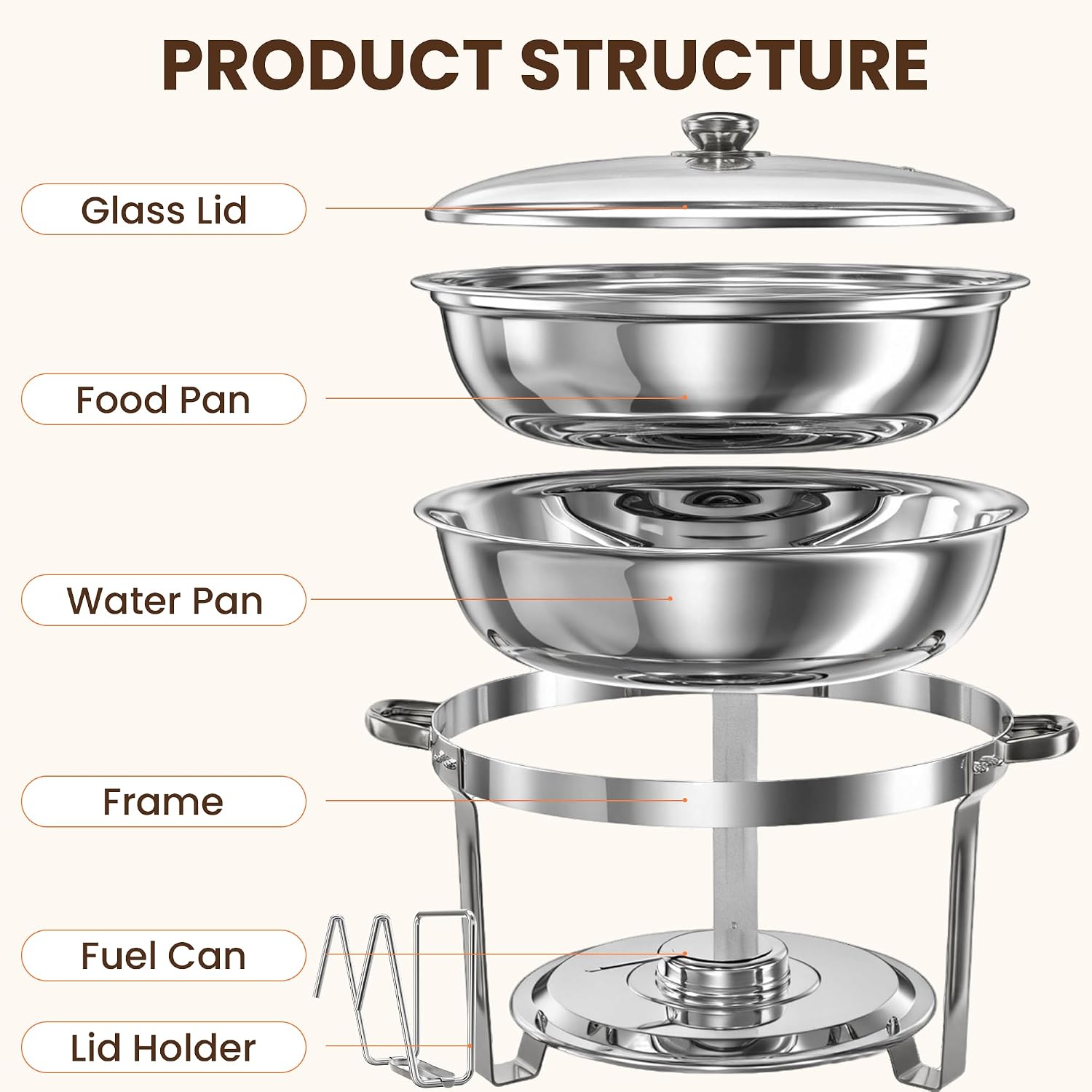 Femchic 9QT Round Stainless Steel Chafing Dishes for Buffet, 4 Pack Chafers