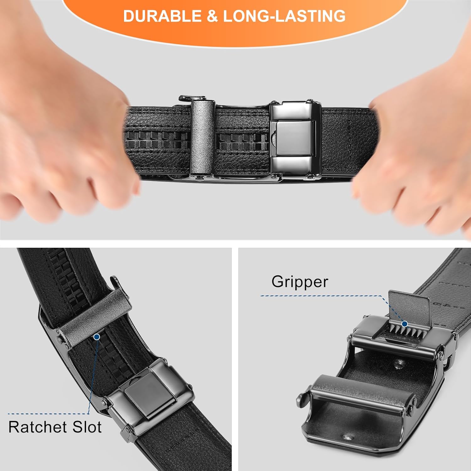 FALAN MULE Mens Belt,Slide Leather Ratchet Belt for Mens Dress Casual,Size Adjustable - Image 3