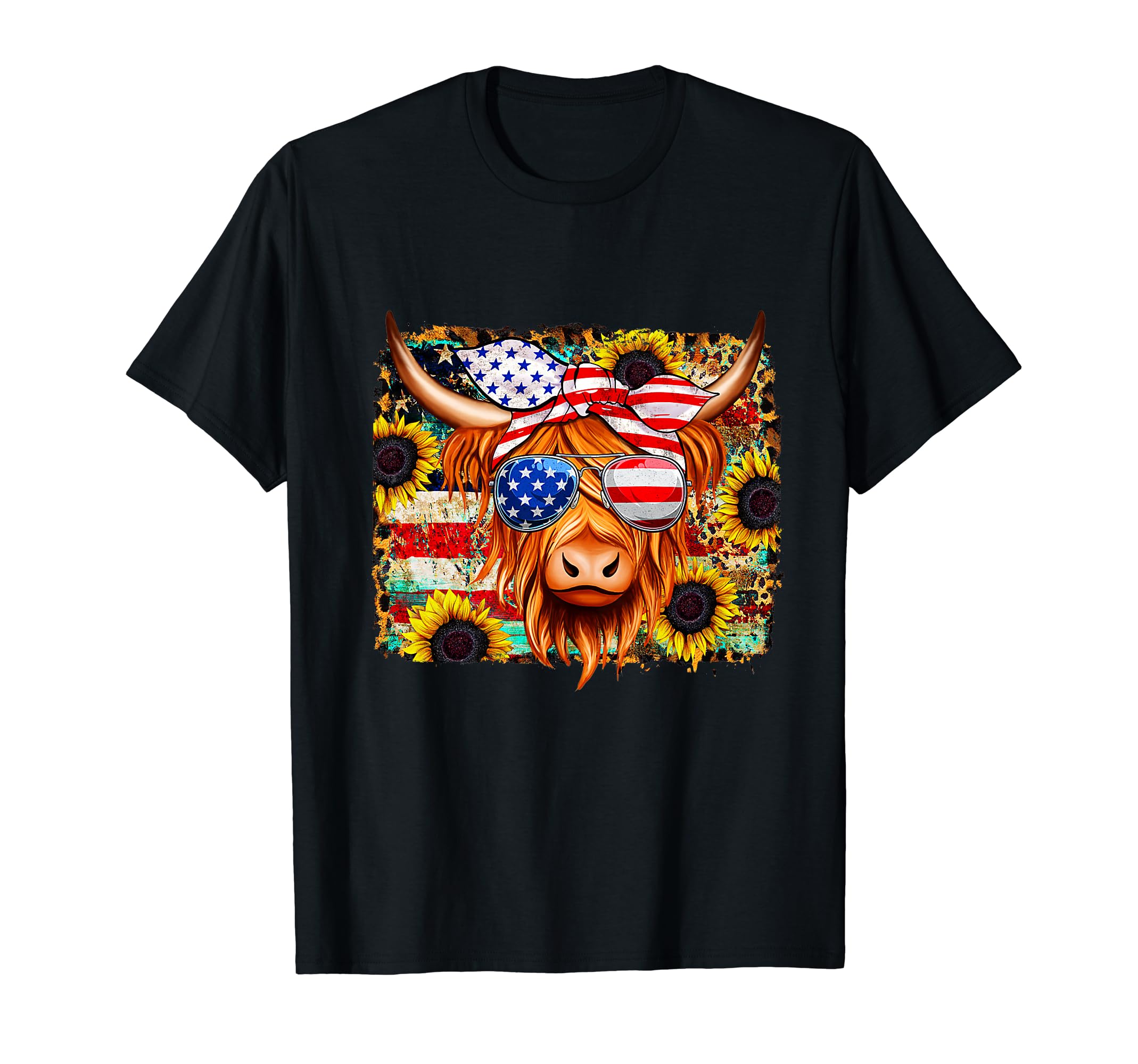 Highland Cow Gifts, Patriotic Gifts, Cool Cow TeesAmerican Flag, Highland Cow-Fourth of July, Cow Lover Cool T-Shirt