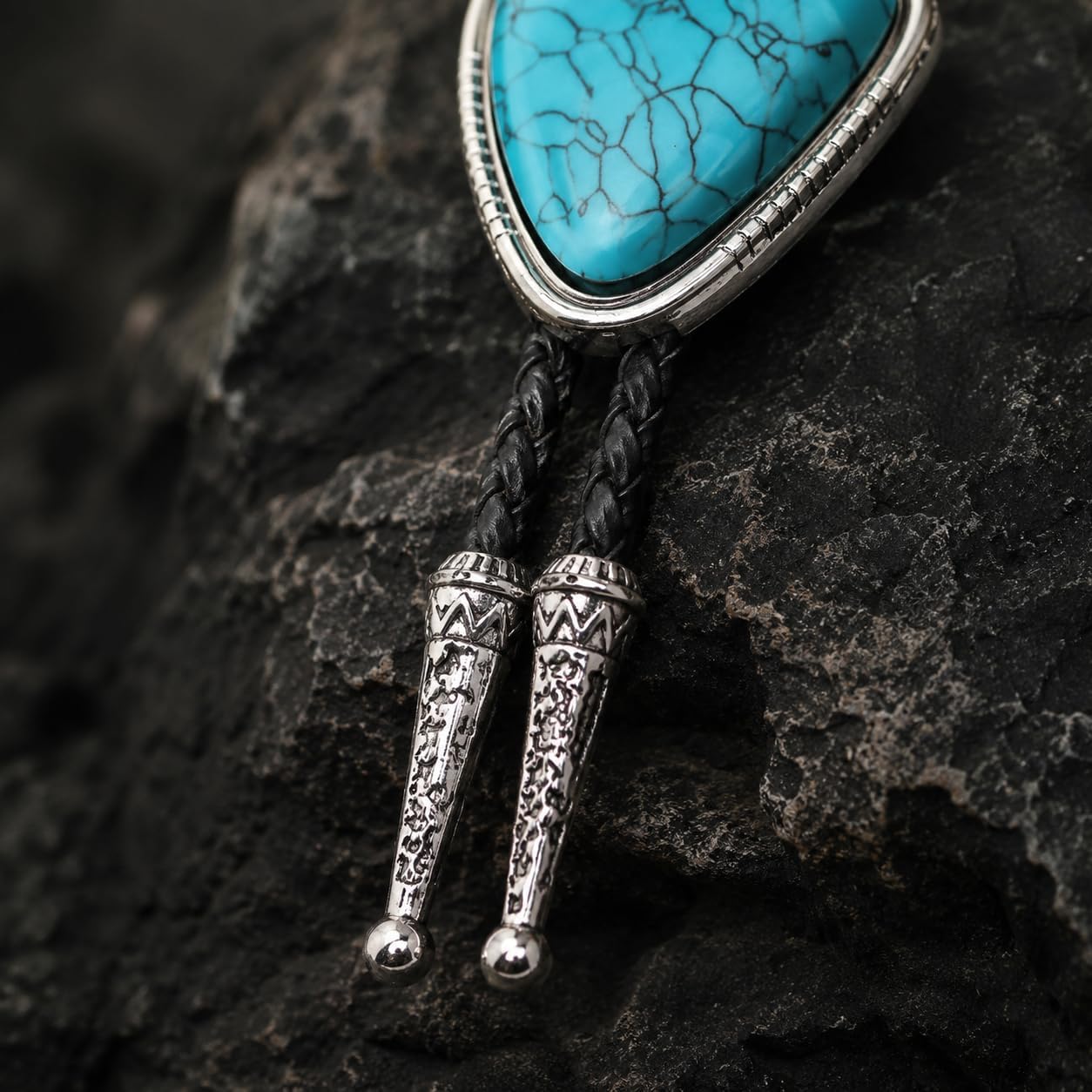 Turquoise Bolo Tie for Men, Leather Braided Necktie Western Cowboy Bola Tie Costume Accessories for Men Women