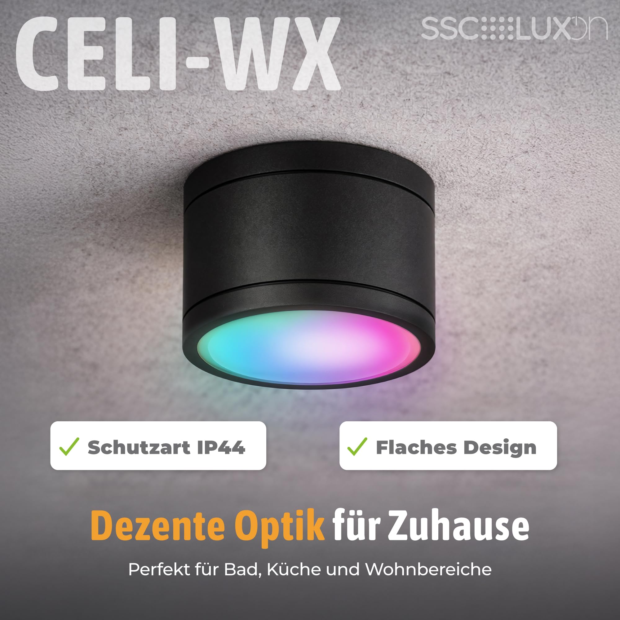 SSC-LUXon 4 Stück CELI-WX Aufbaustrahler Bad IP44 mit 4x LED Lampe GX53 kompatibel mit Alexa, Siri & Google - Spots WiFi Smart RGBW