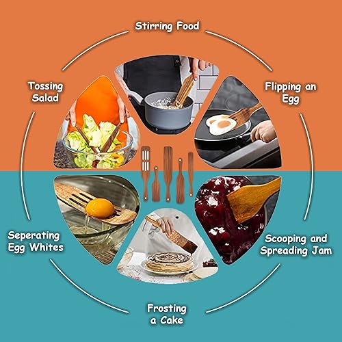 Miniatura 4 de Juego de 5 espátulas de madera + 1 pinza tostadora para revolver y servir como un genio – Herramientas de cocina de madera. Práctico para chef de