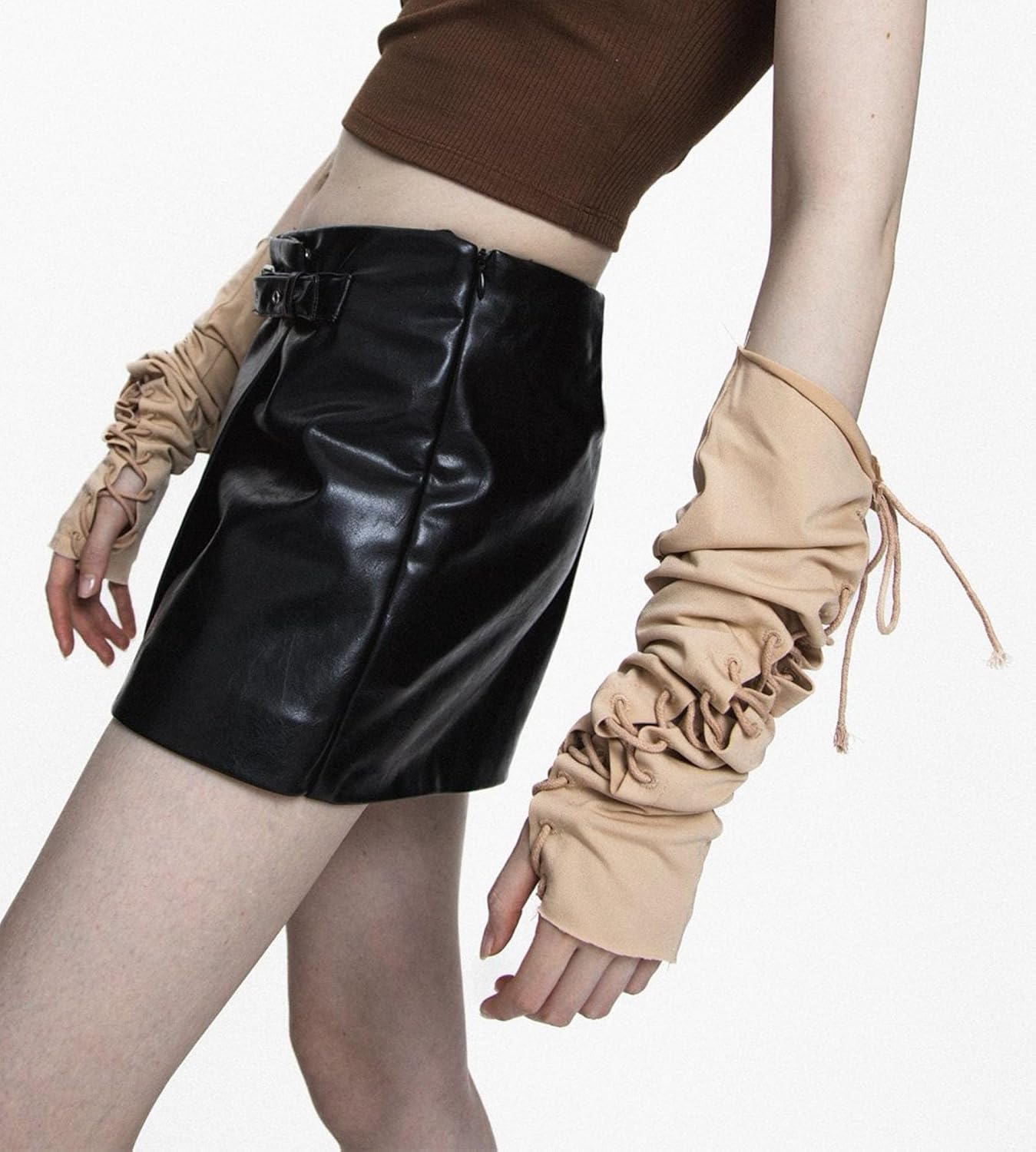 Fingerless Lace Up Long Gloves Solid Color Fashion Sexy Stretch Leg Warmers Soft Elbow Length Arm Accessories