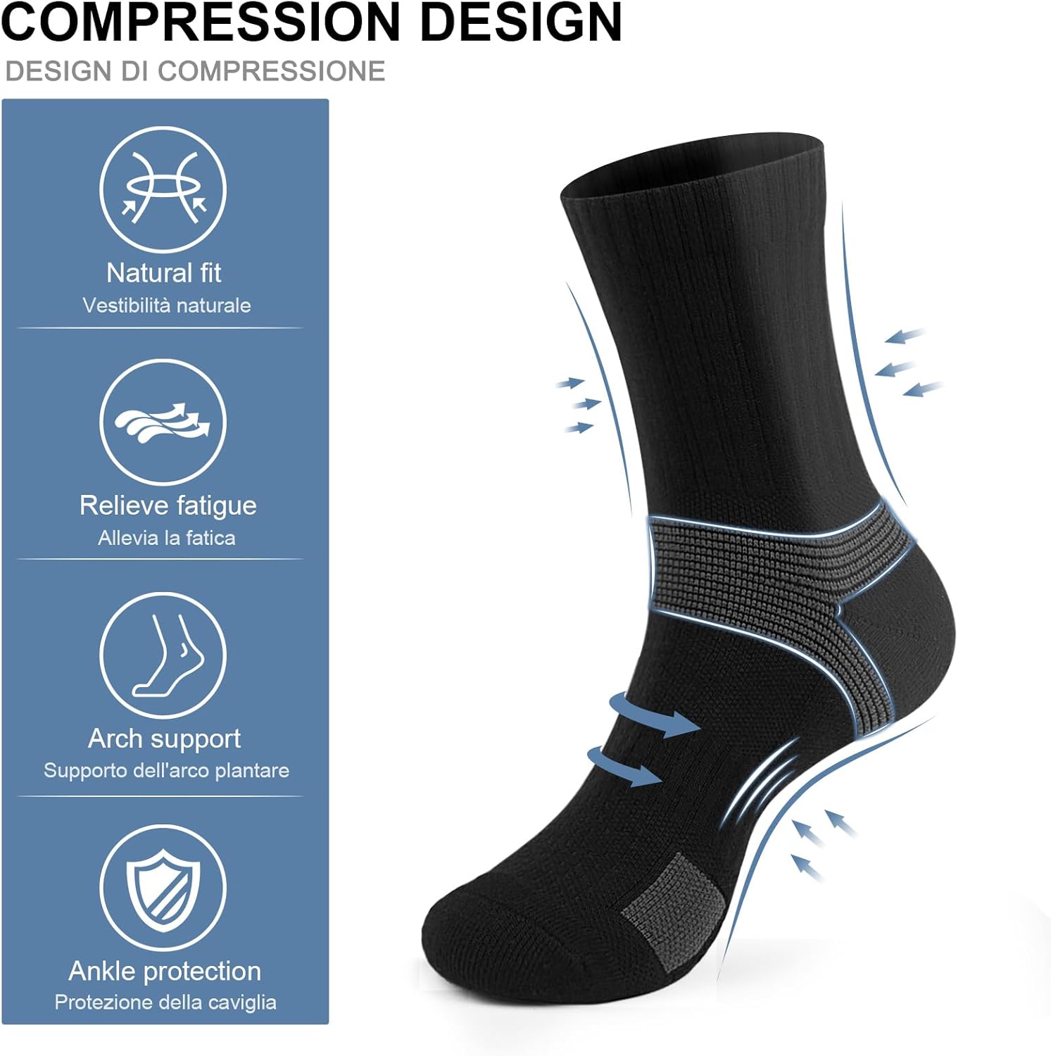 Cushion Athletic Training Socks for Men Women Crew Socks Ankle-compression Reinforced Moisture-wickking 6 pack