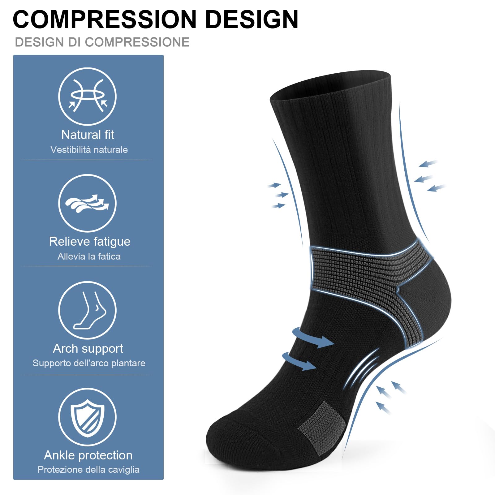 6-Paia Imbottiti Calzini Sportivi Uomo Donna, Calzini da Tennis Anti-vesciche Traspiranti in Cotone, Calzini Allenamento Prestazionali Pallavolo Pickleball Padel Badminton Corsa Basket Trekking