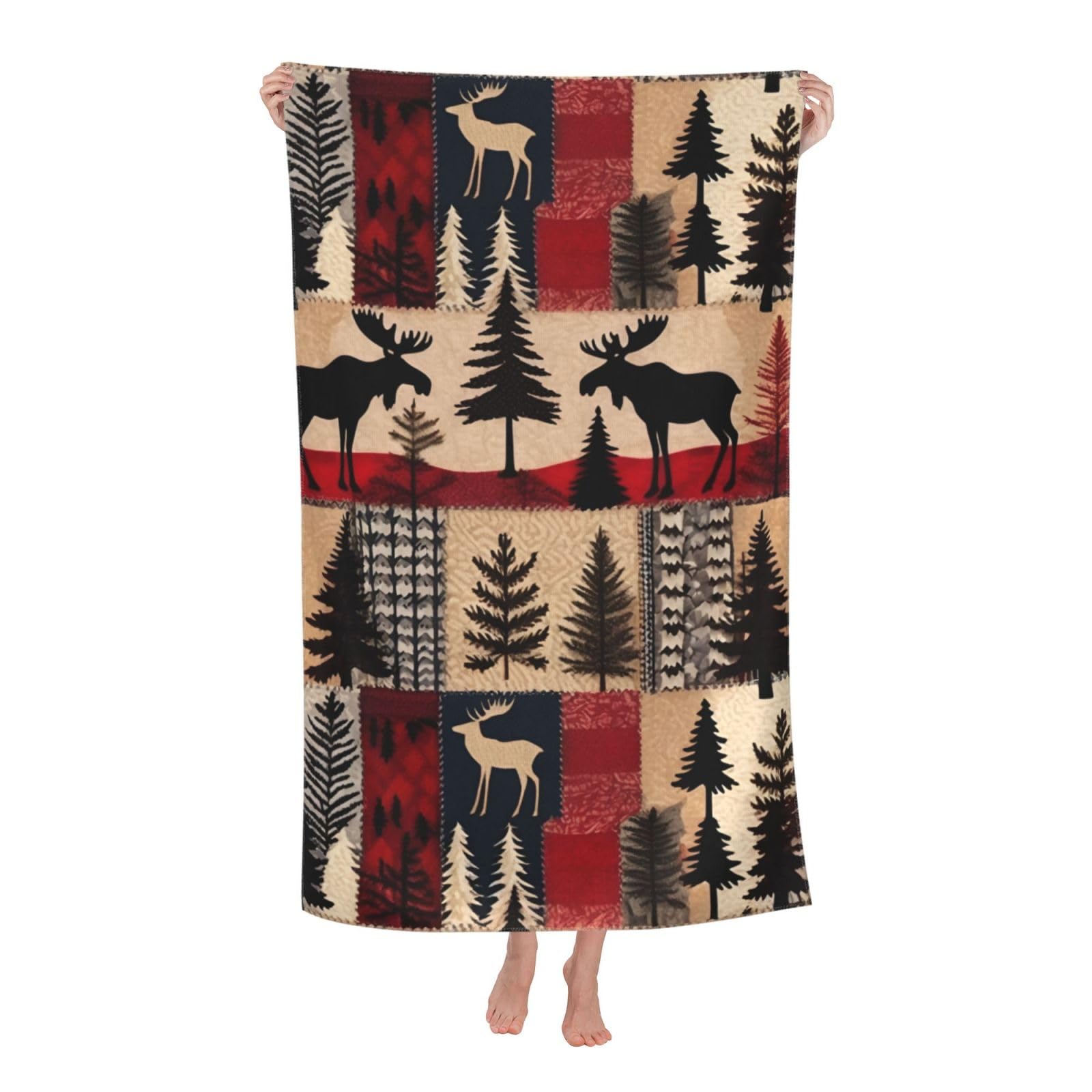 Pojknbv White Bear Deer Fish Print Oversized Adult Beach Towel Quick-Dry Comfortable Lightweight Travel Pool Camping