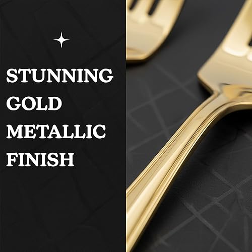 Miniatura 3 de Blue Sky Infinity Flatware Gold - Tenedores desechables para cena, 32 unidades, lujosos cubiertos de plástico prémium para eventos y reuniones