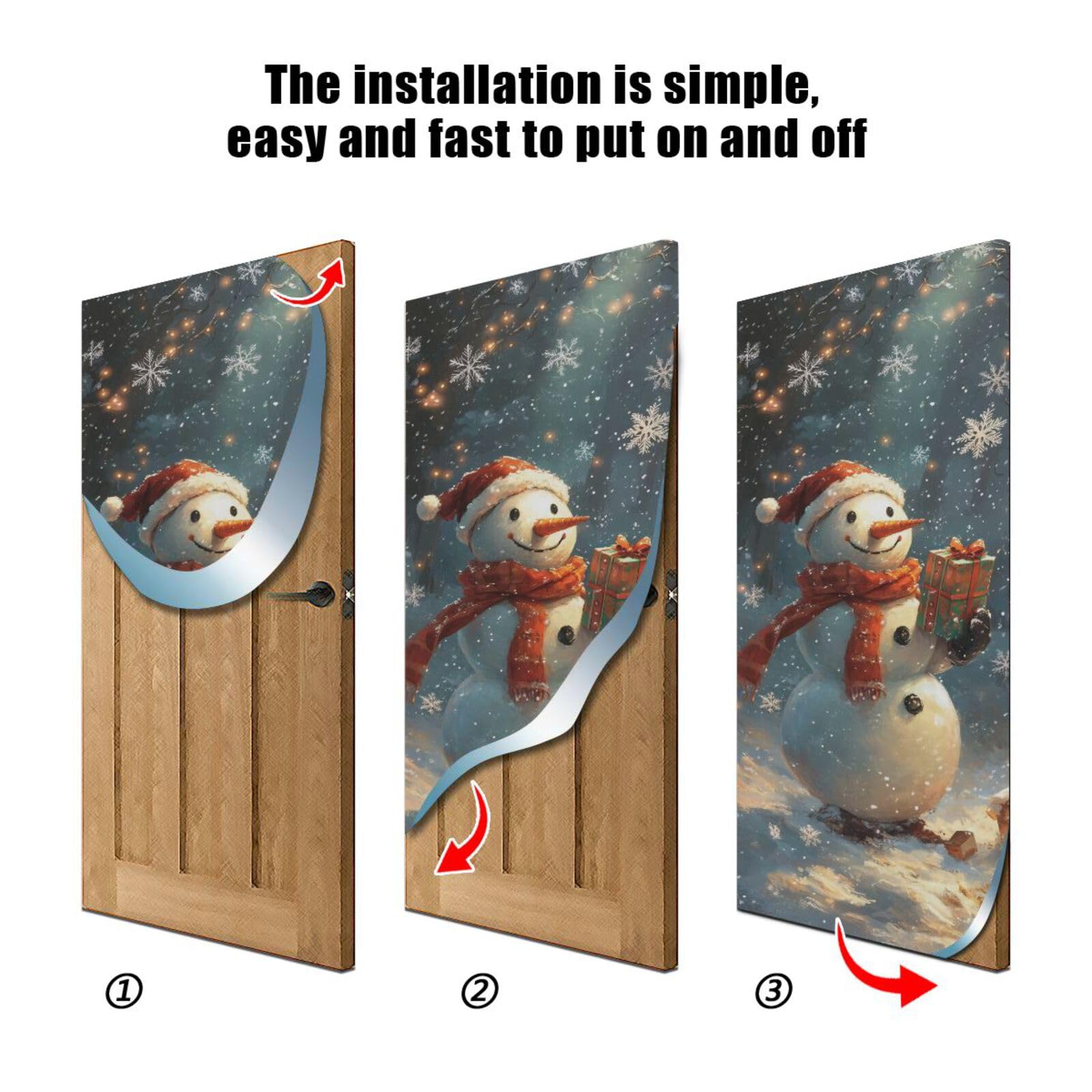 FLildon Cute Snowman Christmas Door Cover Decoration, Party Accessory Porch Decor for Festive Ornament Room Door Covers 32 x 79 Inch