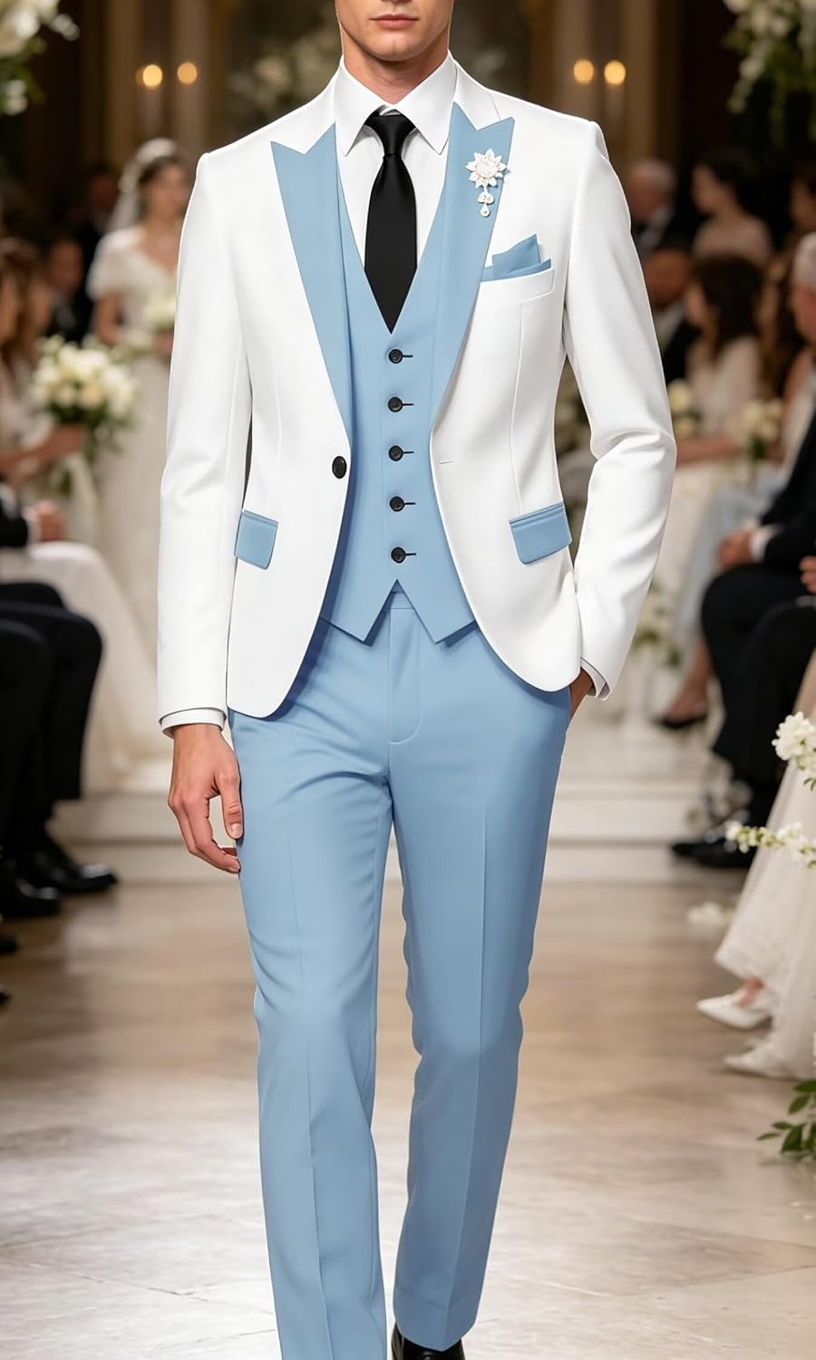 White Suit Men Slim Fit -White Tuxedo Suit 3 Piece Jacket Pants Vest Set Mens-Man Business Slim Fit Suits