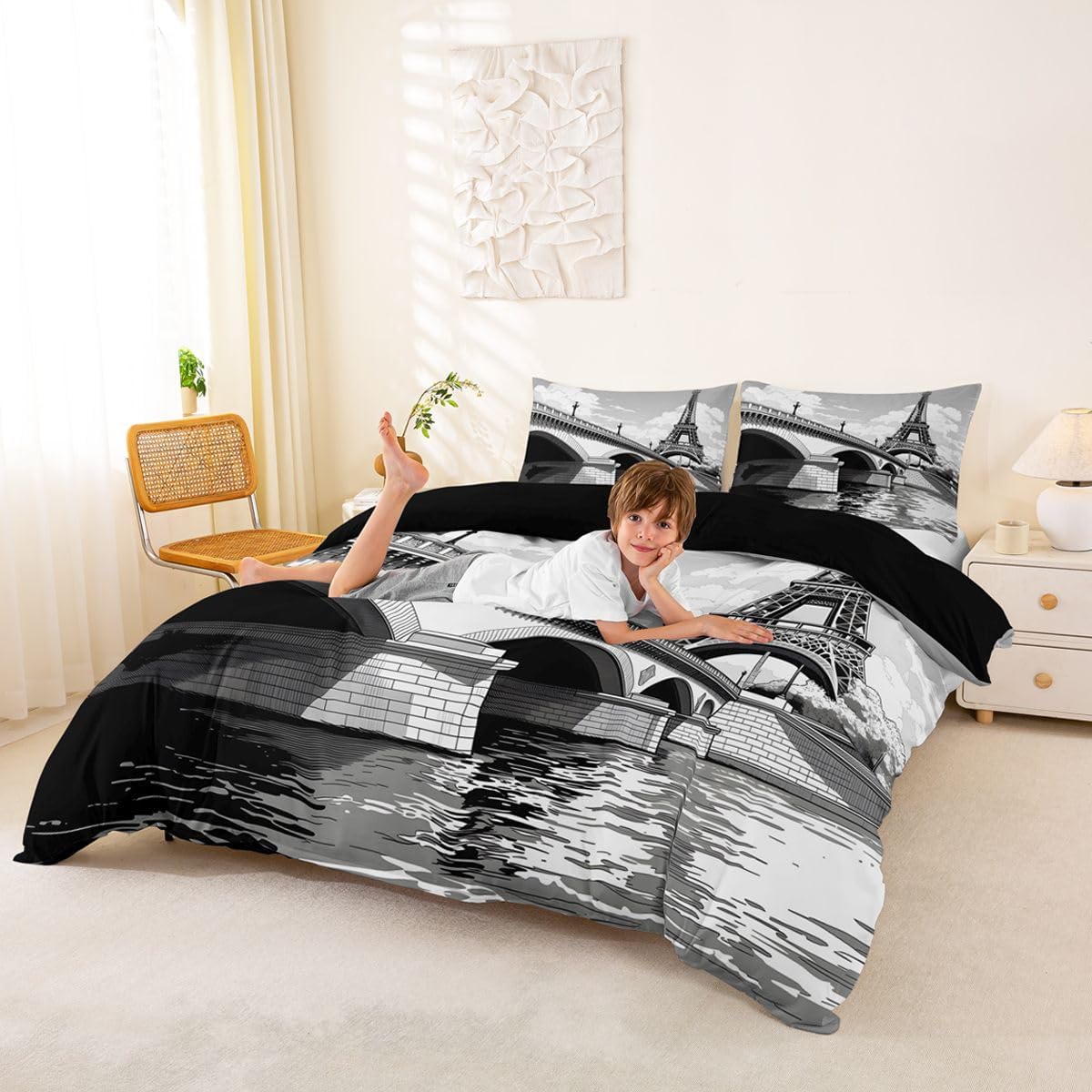 Feelyou Girls Eiffel Tower Duvet Cover Queen Size for Boys Women Men image 4