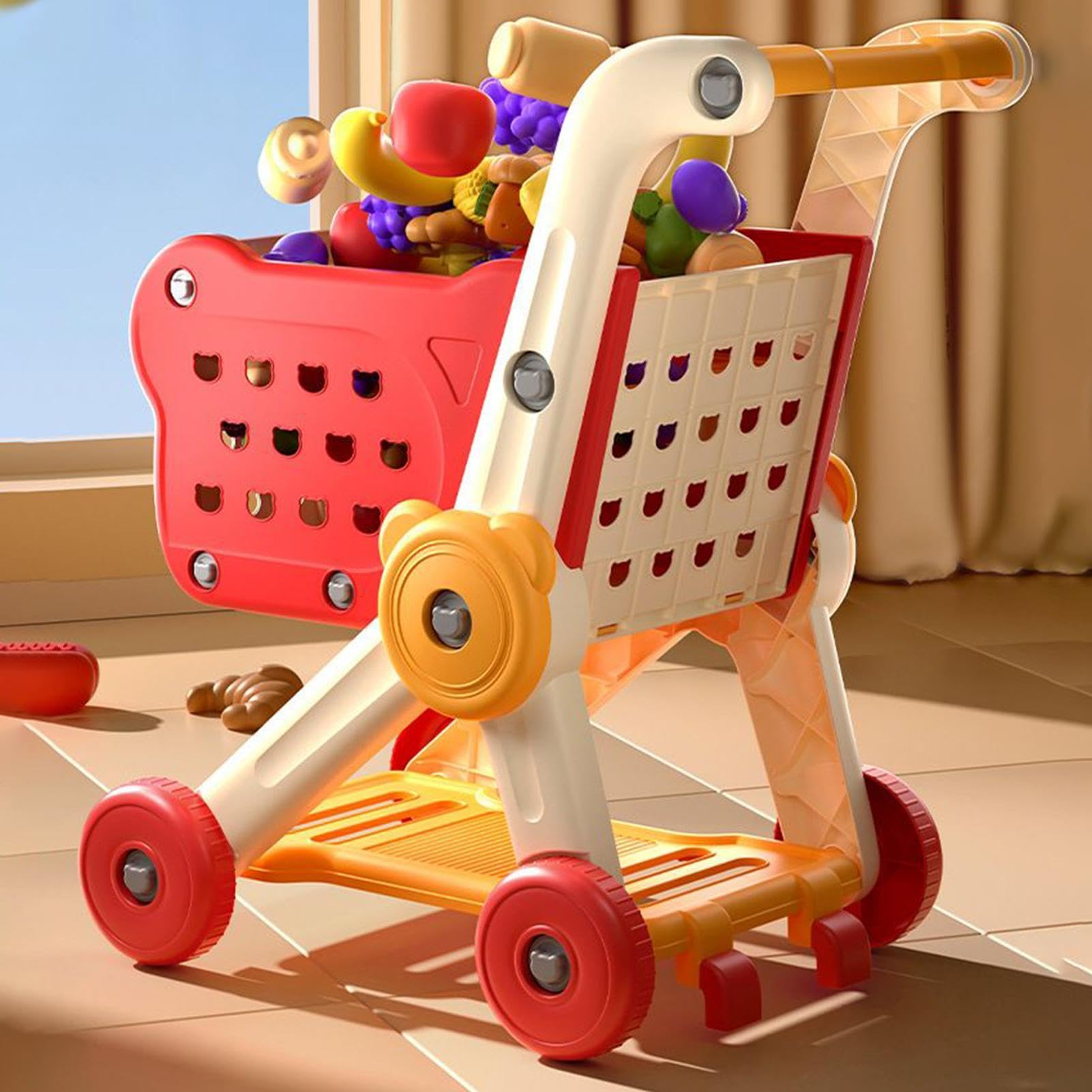 Kids Shopping Cart, Grocery Play Set, Pretend Store Game, Interactive Toy