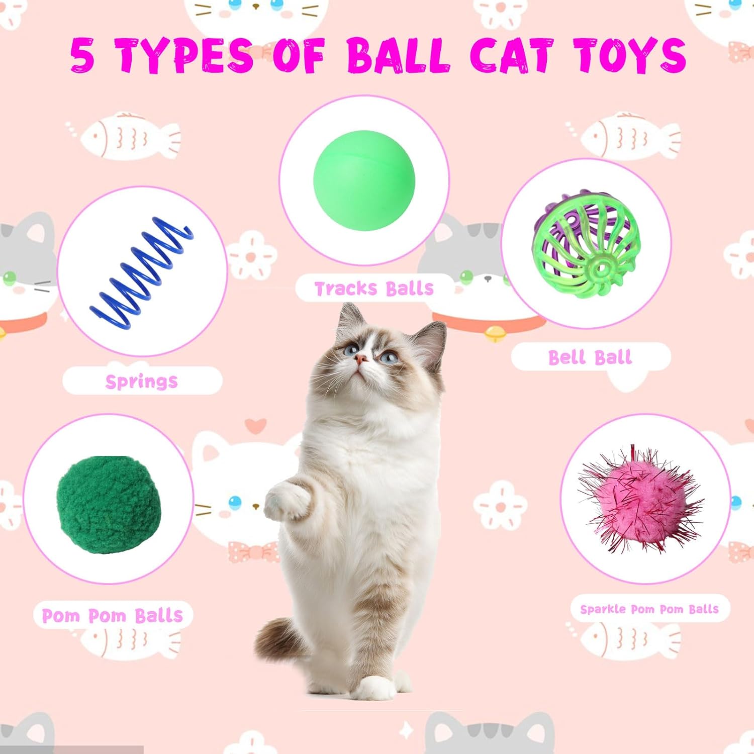 Cat Toys for Indoor Cats 40 PCS Kitten Toys Cat Interactive Toys Pack Including Cats Springs Sparkle Ball Pom Pom Ball Jingle Balls Tracks Balls - Image 4