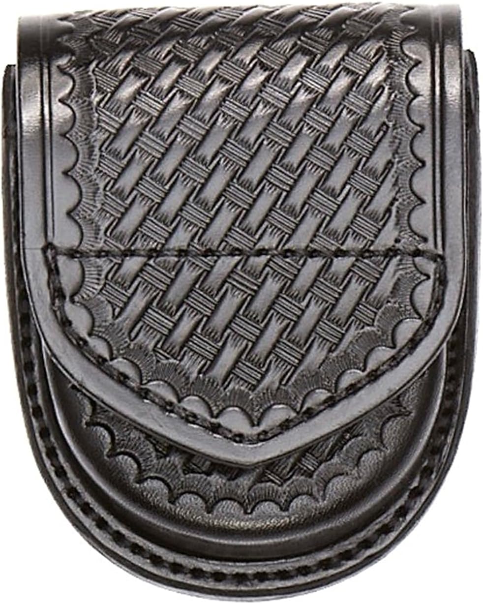 Aker Leather A500 Handcuff Case for Duty Belt, Leather Round Bottom Holder Fits Standard Chain Handcuffs, Slide-On Belt Design, Durable Law Enforcement Accessory, Made in USA