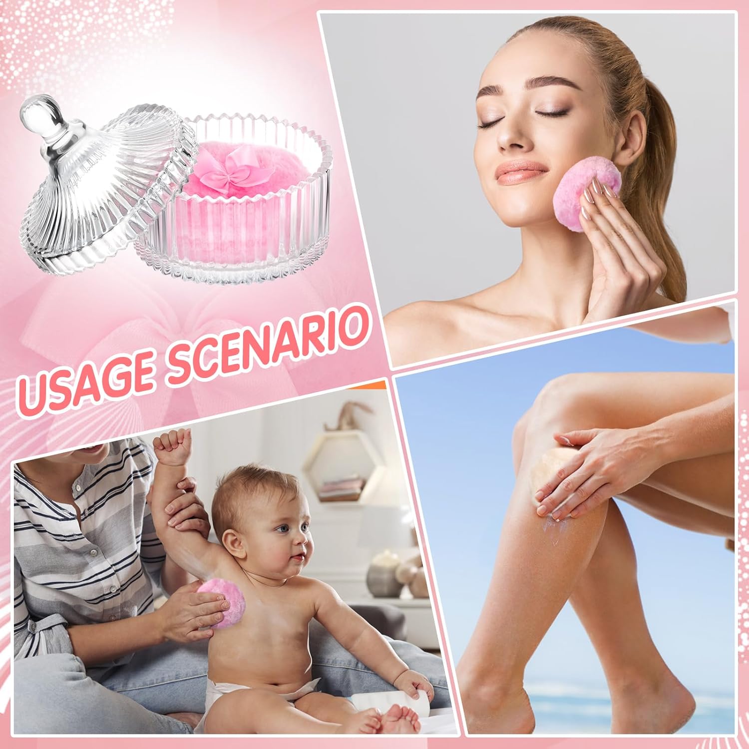 Body Powder Puff and Container, 2PCS 3.54" Powder Puff and 1PCS 5.3x3.9 Powder Container, Large Dusting Powder for Women Body Puff - Image 7