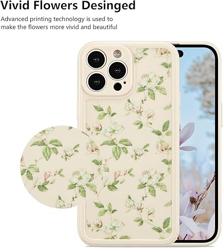 Miniatura 9 de ZTOFERA Funda de silicona compatible con iPhone 15 Pro Max para niñas y mujeres, diseño de flores florales, delgada, a prueba de golpes, funda