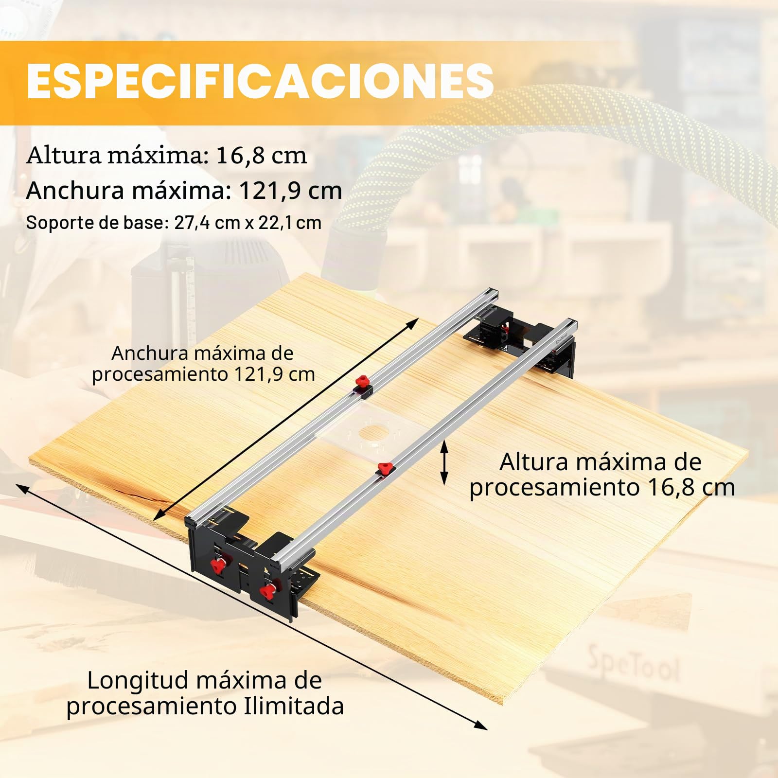 SpeTool Guia Fresadora Plantilla de Fresado Trineo Router Guía para Fresadora 3 Ejes Ajustables para el Aplanado de Grandes Superficies Irregulares