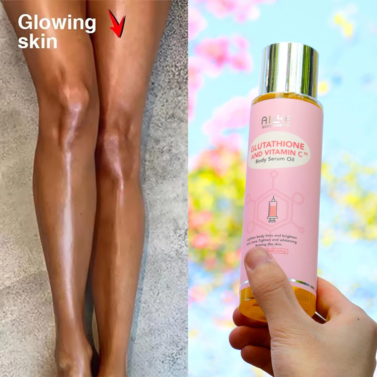 glutathione body oil Amazon.com : AILKE BOOST LUSTER Glutathione and Vitamin C Body Serum Oil,  Radiant Glow and Smooth Skin for Body & Hands & Leg, Daily Moisturizing For  All Skin Types, 8.45 fl oz (
