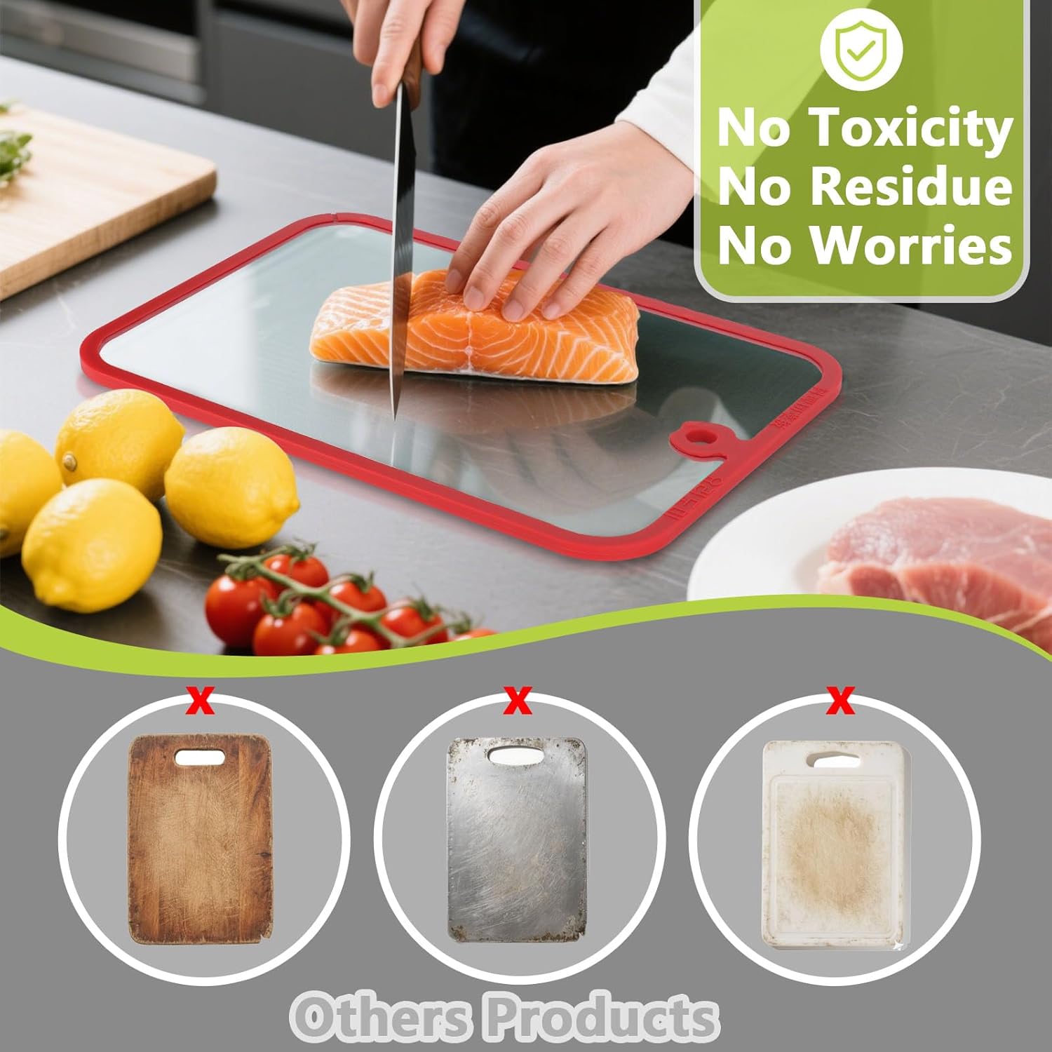 Cutting Board, Glass Cutting Boards for Kitchen,2Pcs Clear Chopping Board with Non-Slip Edges & Dishwasher-safe, Non-toxic, Small Cutting Board for Bar/Fruit