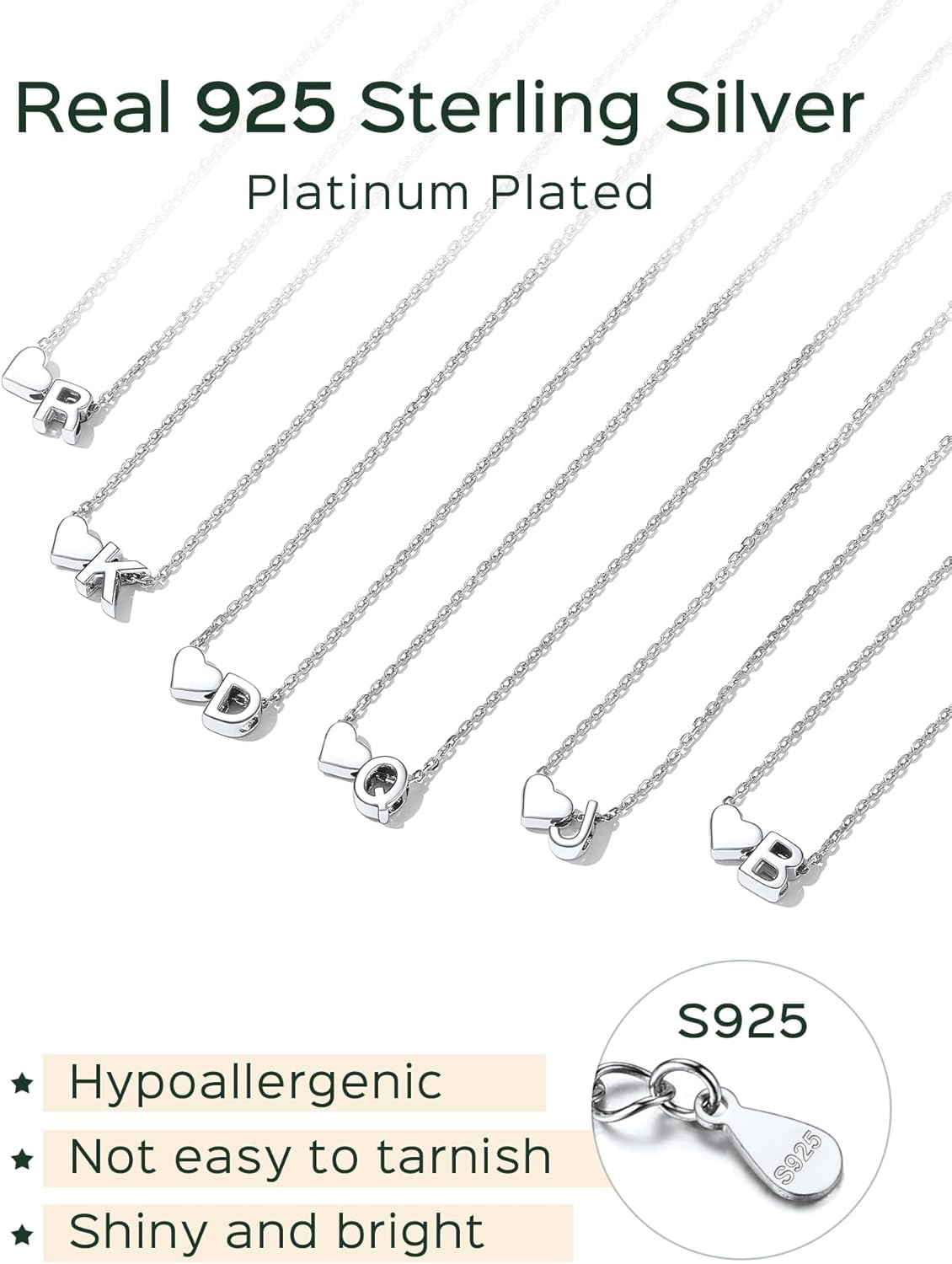ChicSilver 925 Sterling Silver Heart Initial Necklaces for Women -Dainty Personalized Heart Pendant Letter Alphabet Necklace for Women - Image 7