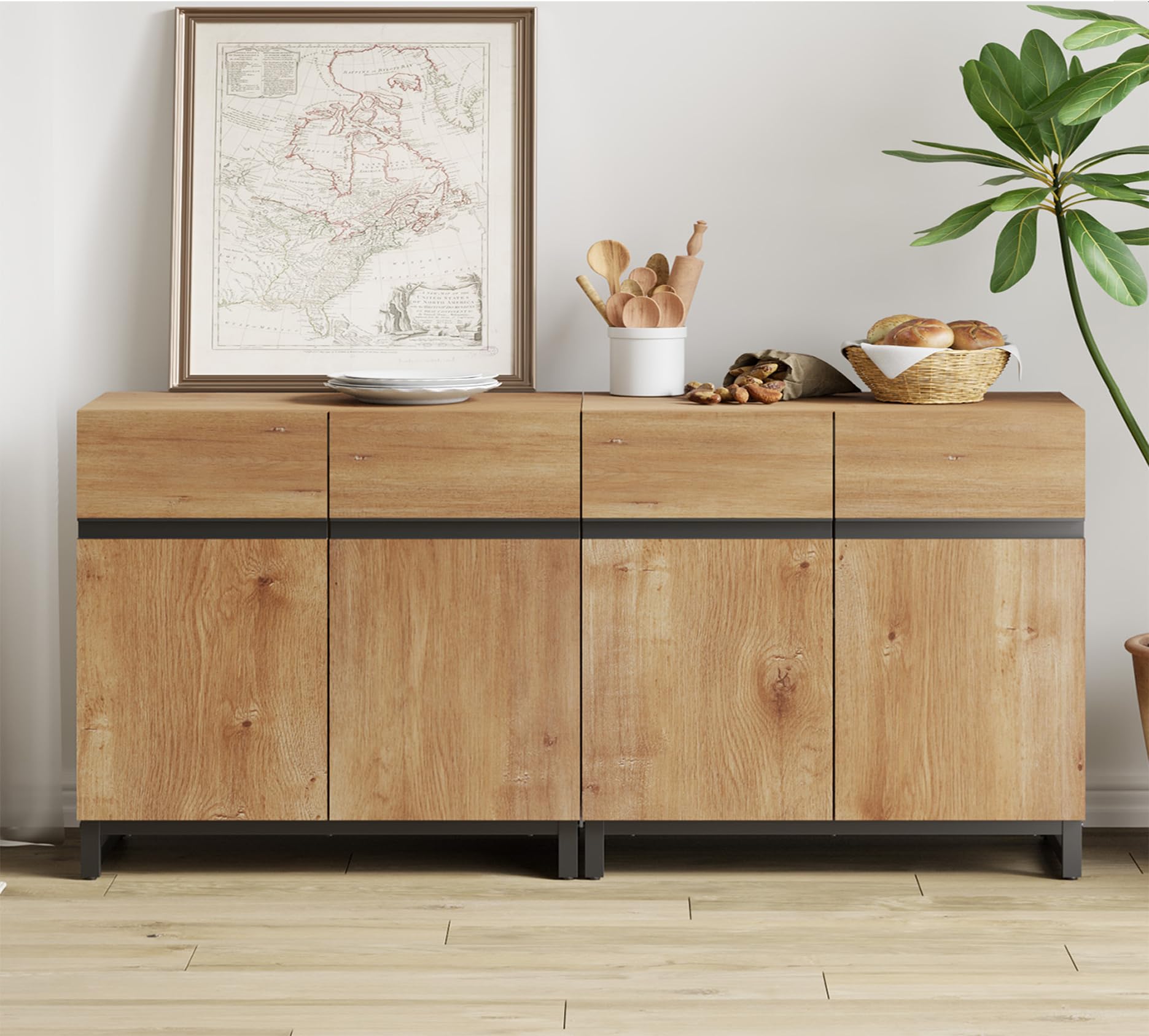 WAMPAT 2 in 1 Multifunctional Sideboard Buffet Cabinets, Modern Sideboard with Adjustable Shelf and Metal Base, Coffee Bar Cabinet Storage Cabinet for