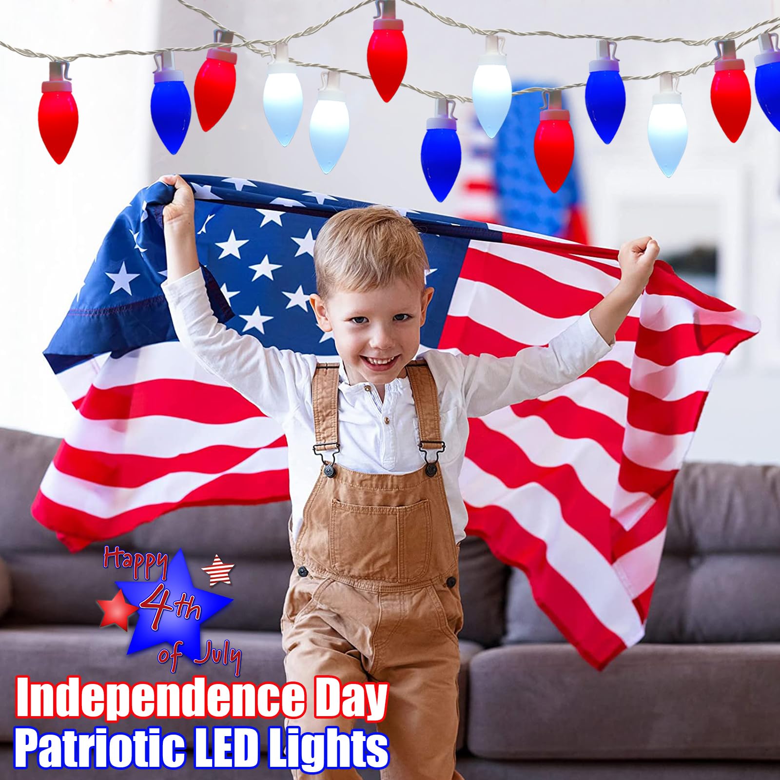 July In Led 4th Of July Lights 25ft Patriotic LED String Lights - Red White & Blue ...
