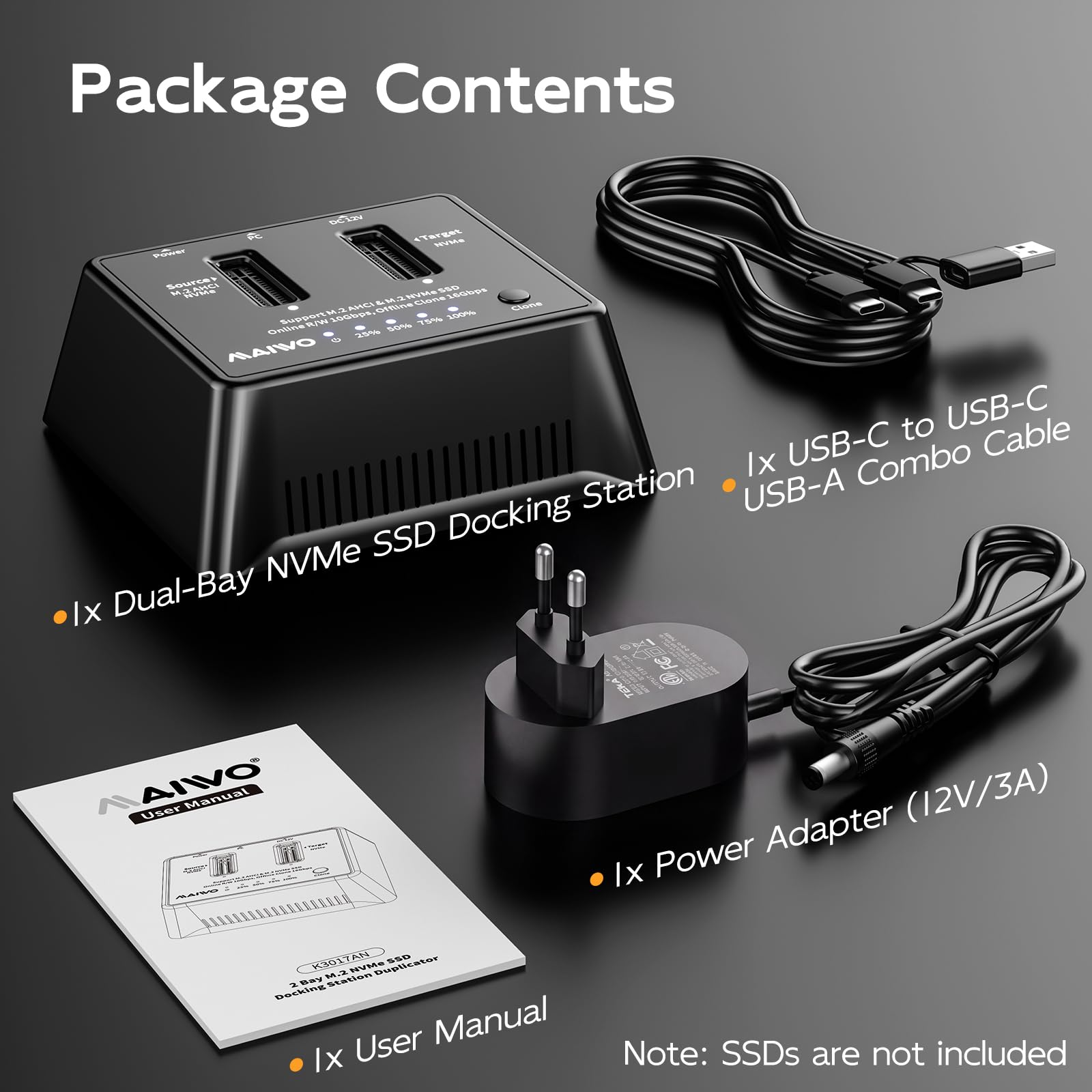 NVME M.2 SSD Cloner, M.2 SSD DUPLICATOR Offline Clone 16 Gb/s ~ 20 Gb/s USB 3.2 Gen 2, podwójna obudowa NVMe obsługuje do 16 TB dla M.2 SSD 2230/2242/2260/2280/22110