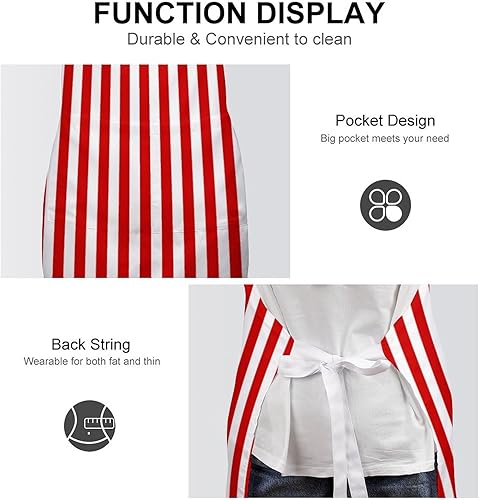 Miniatura 6 de Delantal ajustable con tirantes verticales para cocinar, cocinar, cocinar, con bolsillos para barbacoa, hornear