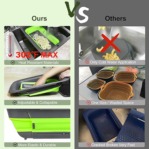 Miniatura 5 de ROTTOGOON Colador Plegable de 7 Cuartos, Colador Expandible Sobre el Fregadero, Colador de Silicona Ajustable para Fregadero de Cocina, Cesta de