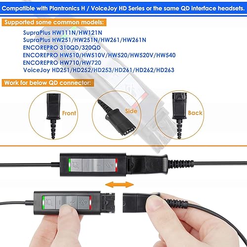 Vista 9 de VoiceJoy Cable QD de desconexión rápida de auriculares de centro de llamadas a adaptador de enchufe USB para Plantronics QD Conector a cualquier
