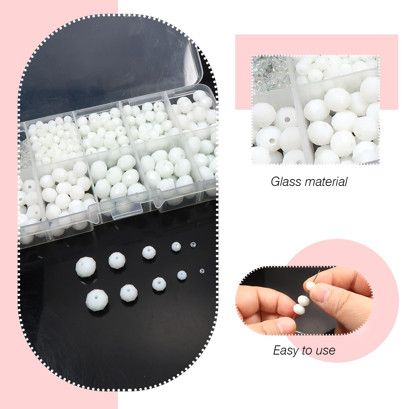 TOAOB 1000pcs Assorted White Crystal Glass Beads Faceted Spacer Bead 2mm 4mm 6mm 8mm 10mm for Jewelry Making DIY Craft Project - Image 3