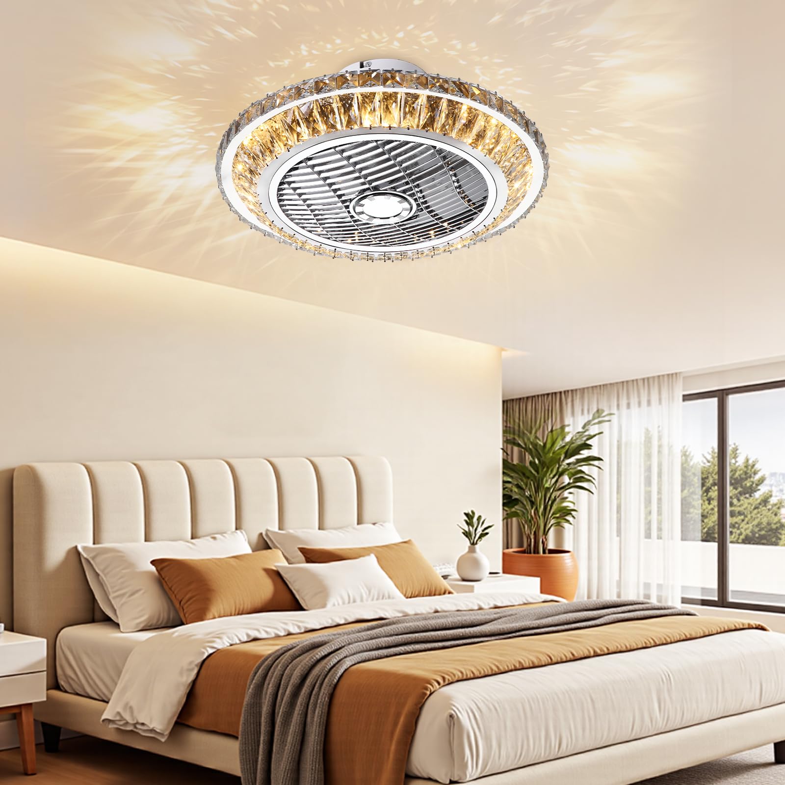Crystal Ventilatori Da Soffitto Con Lampada 72W LED Fan Plafoniera Invisibile 3 Velocità Con Telecomando Dimmerabile Decorazione D'interni Illuminazione Camera Da Letto Ristorante Fan Lampadario(A)