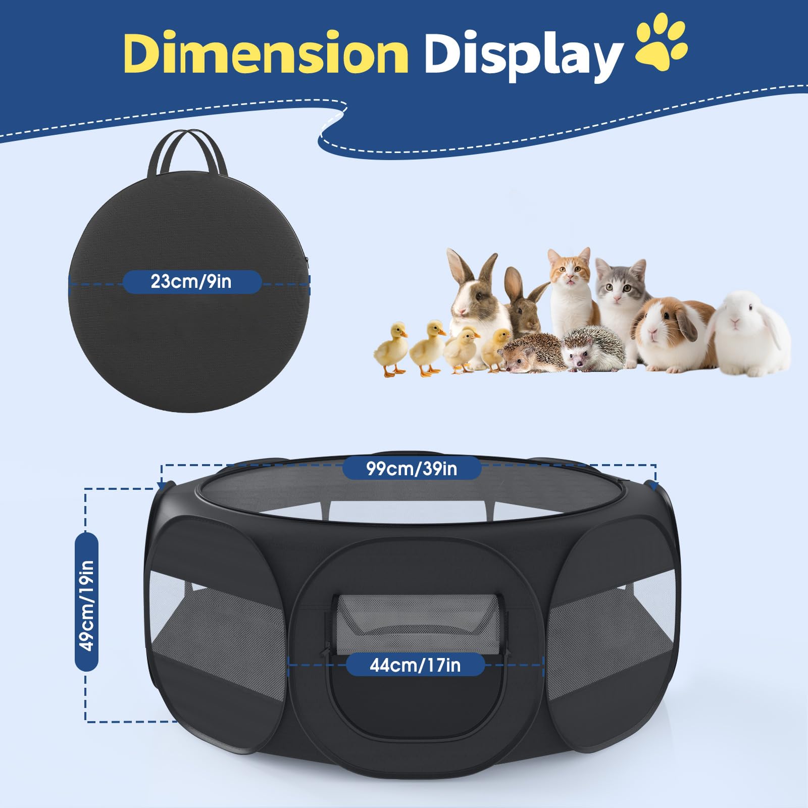 VavoPaw Box per Piccoli Animali, Tenda per Gatti Traspirante con Copertura a Cerniera Rimovibile e Base Impermeabile, Recinto Portatile per Cuccioli, Gattini, Conigli, Uso Interno/Esterno, Nero