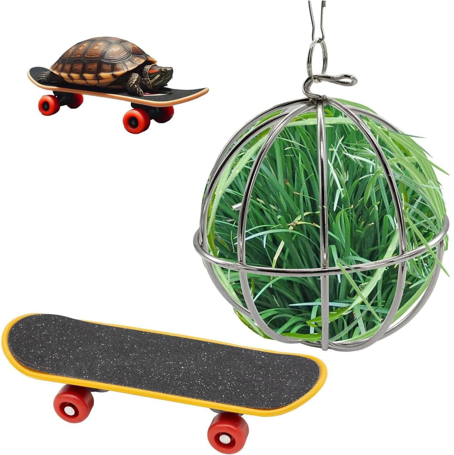 Tortoise Treat Ball and Mini Turtle Skateboard,Mini Reptile Training Skateboard,Food Ball Hanging Feeding Turtle Accessories