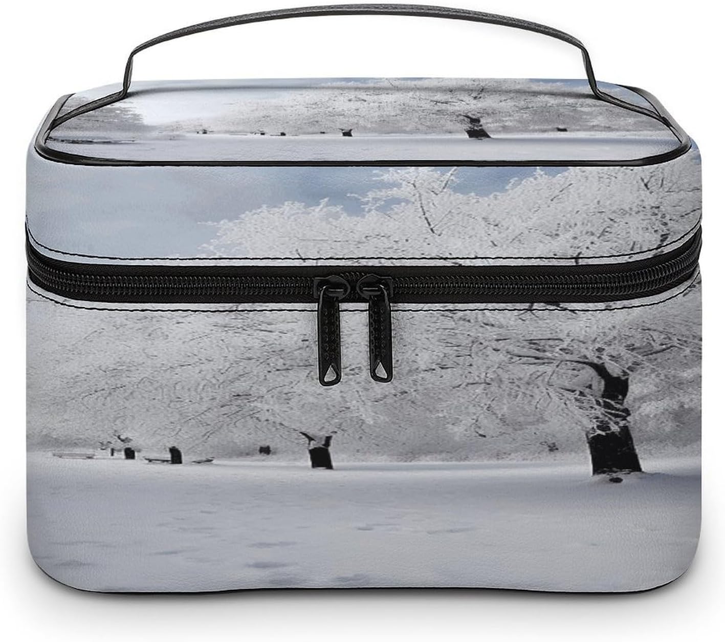 White Snow Tree Makeup Bag with Handle Fashion Portable Travel Toiletry Bag Exquisite Large Capacity Cosmetic Bags Lightweight Travel Accessories Storage Bags for Women