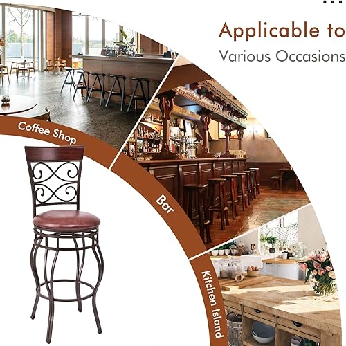 Miniatura 8 de Taburete de bar giratorio de 30 pulgadas de altura de asiento, taburetes de bar giratorios de 360 grados con asiento acolchado de cuero, sillas de