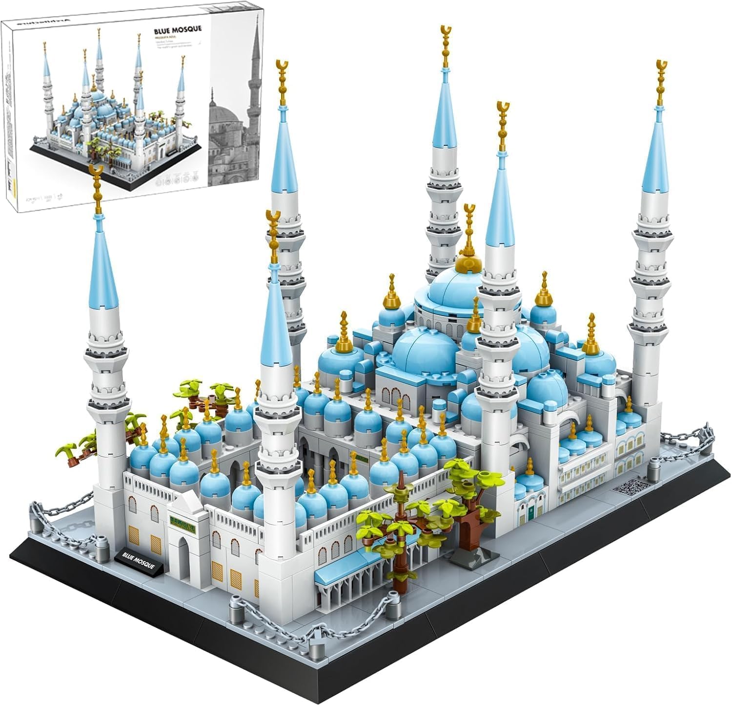 Mosque Building Blocks Kit 1129 Pieces Blue Mosque of Istanbul Building Block Set Islamic Commemorative Architecture Model Kit World Famous Landmark Architecture Modular House Building