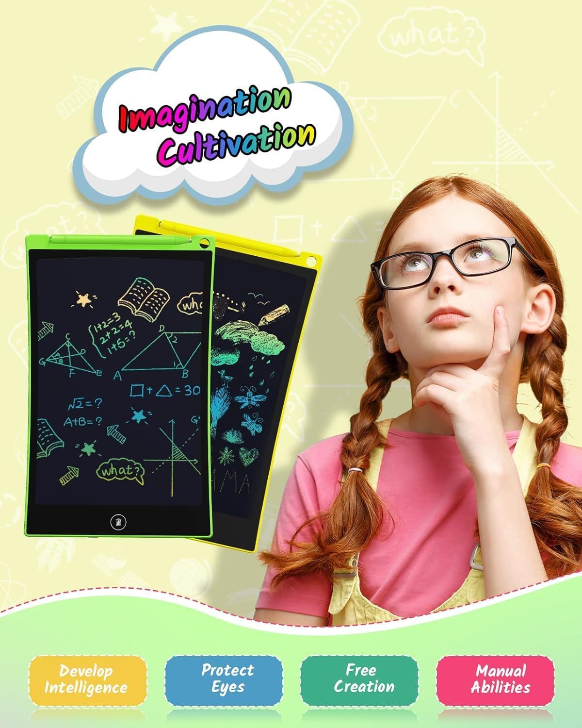 TECJOE Paquete de 2 tabletas de escritura LCD, 8.5 pulgadas, tablero de garabatos colorido para niños, bloc de dibujo reutilizable borrable, juguetes de aprendizaje, regalos para niños y niñas de 3,