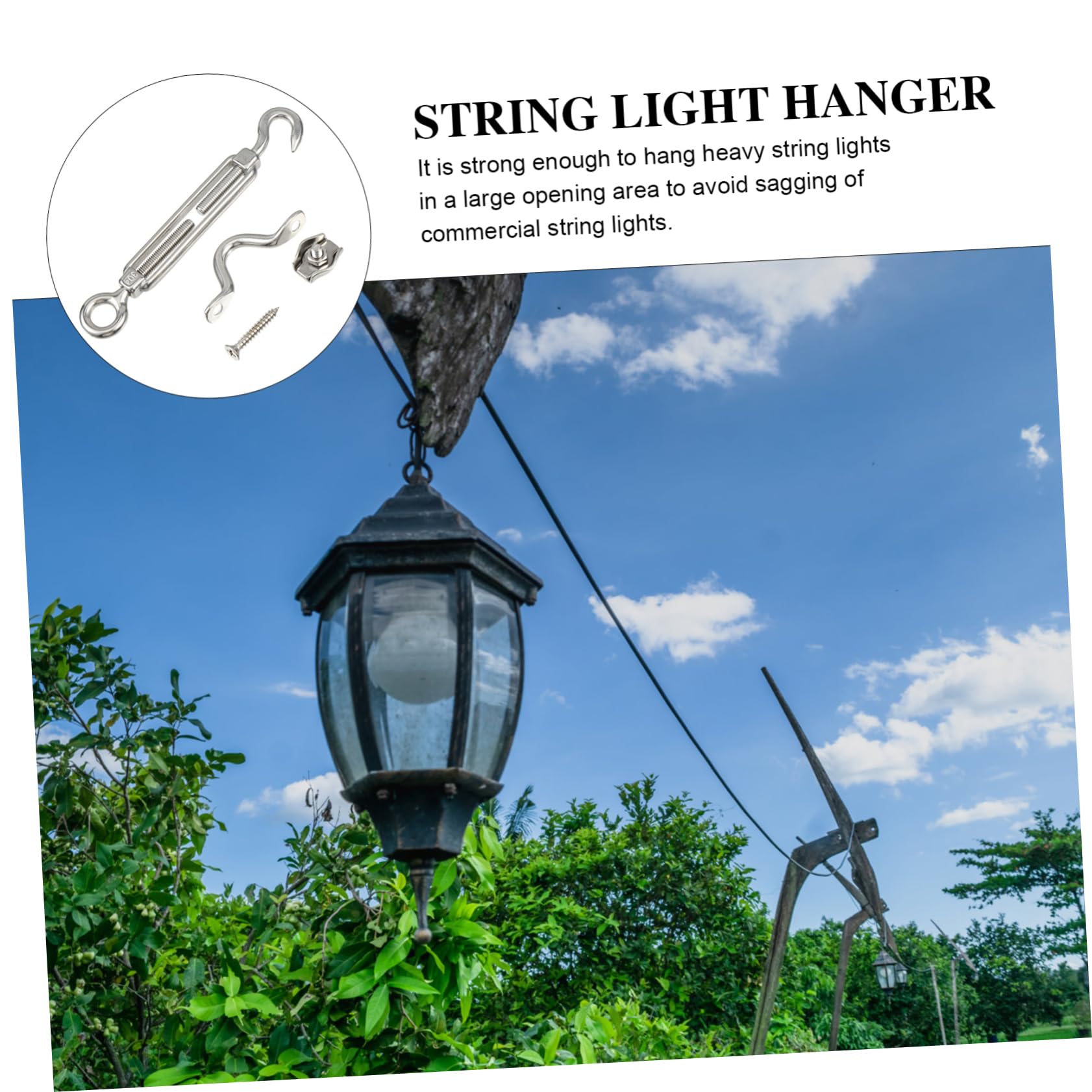 ABOOFAN 1 Set String Stainless Steel Cable Hanging Kit for String Lights Wire Rope with Hooks for Outdoor Parties Weddings and Home Decor