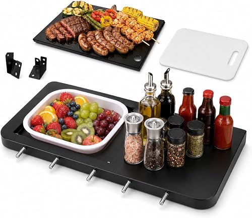 QuliMetal 3-in-1 Foldable Front Shelf for Pit Boss Austin XL 1000 & Savannah 1500, 29.53" Grill Table with Cutting Board, Collapsible Wash Basin & Hooks