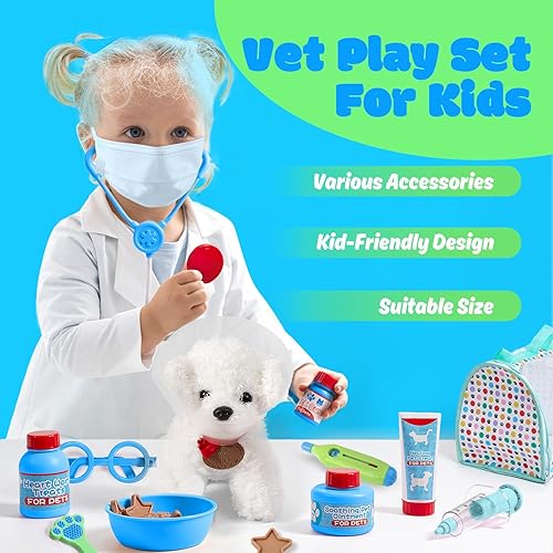 Miniatura 6 de Juego de cuidado de mascotas, kit médico para niños y niños pequeños, kit veterinario de veterinario juego de simulación y disfraz de médico para