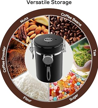 Coffee Gator Coffee Canister, 22oz Airtight Stainless Steel Gray+ Black