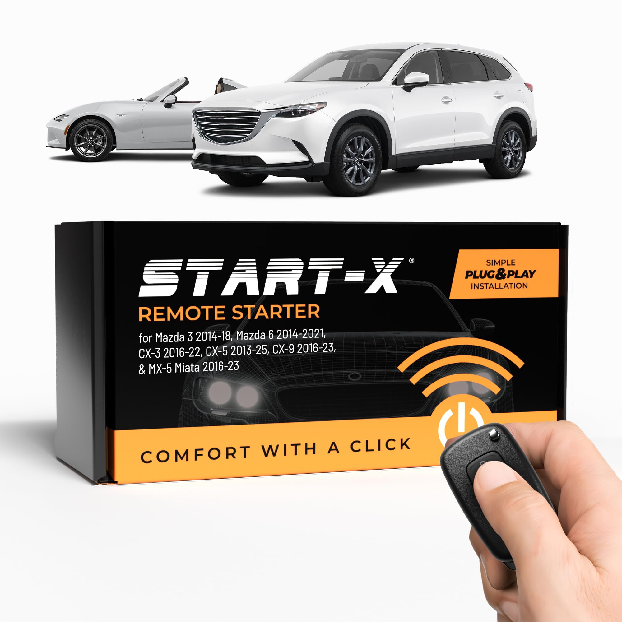 Start-XRemote Starter Kit for Mazda 3 (2014-18), Mazda 6 (2014-21), Mazda CX-3 (2016-22), Mazda CX-5 (2013-25), Mazda CX-9 (2016-23), and Mazda MX-5 Miata (2016-23) | Plug N Play | Lock 3X