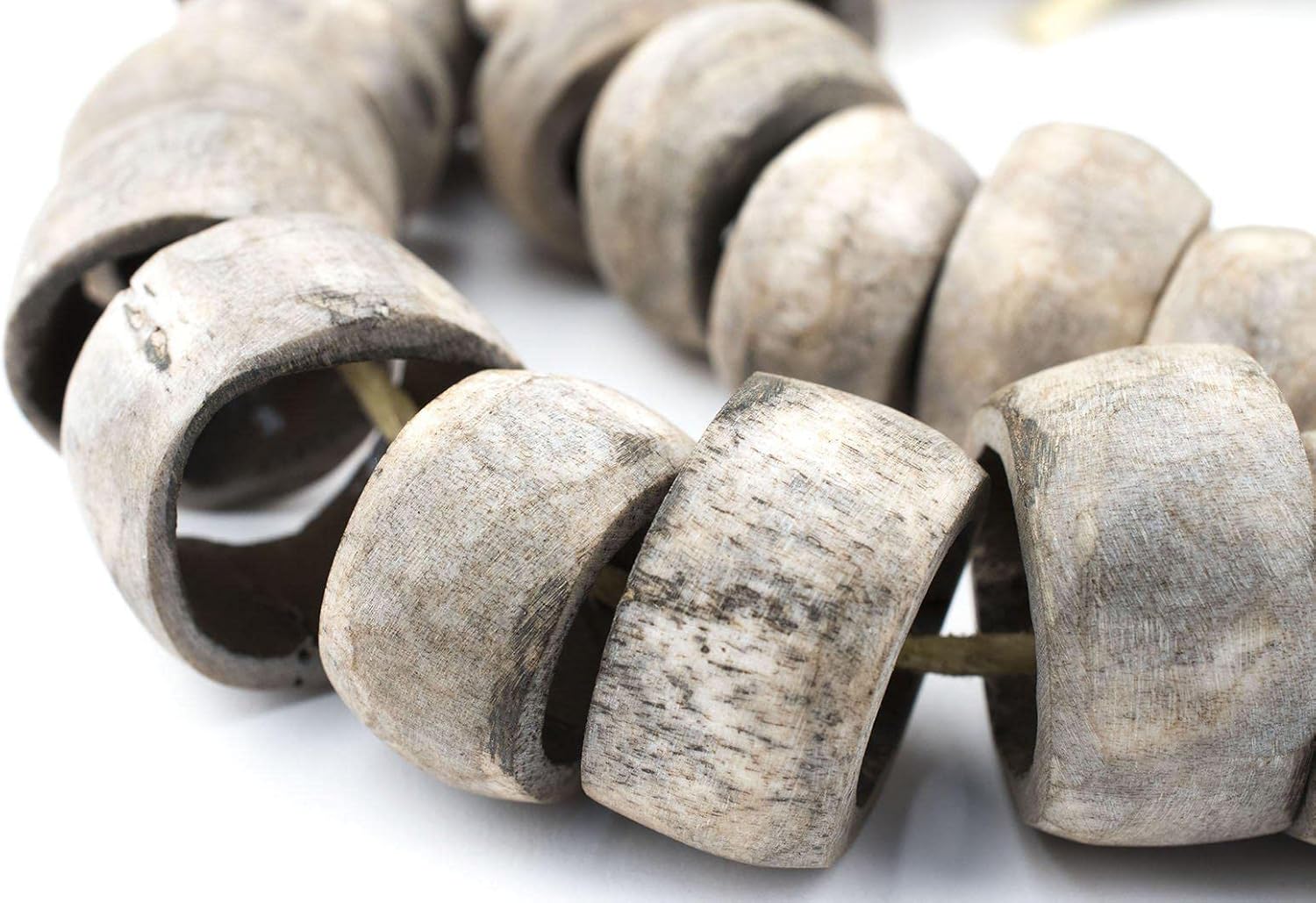 The Bead Chest Rustic Grey Bone Beads - Full Strand of Fair Trade African Beads (Ring, Rustic Grey)
