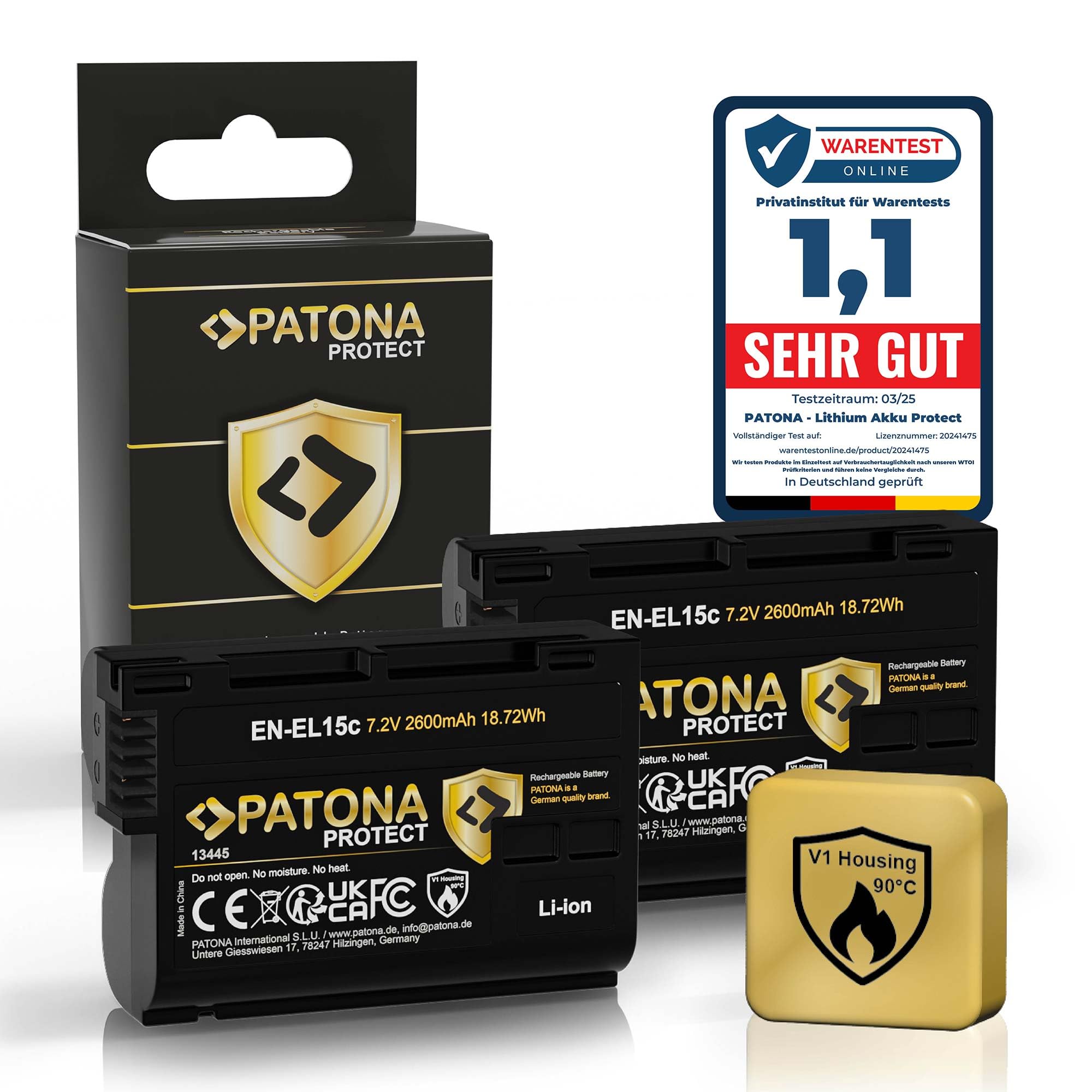 PATONA 2x Protect Batteria EN-EL15c (2600 mAh) – ricambio per Nikon EN-EL15 EL15b EL15c – compatibile con Z5 Z6 II/III Z7 II Z8 Zf D850 D780 D7500 – sensore NTC e guscio V1